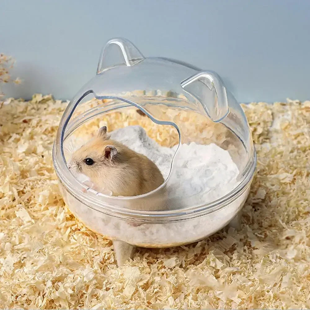 Hamster Sand Bath Container – Fully Transparent Anti-Spill Bathroom for Small Pets