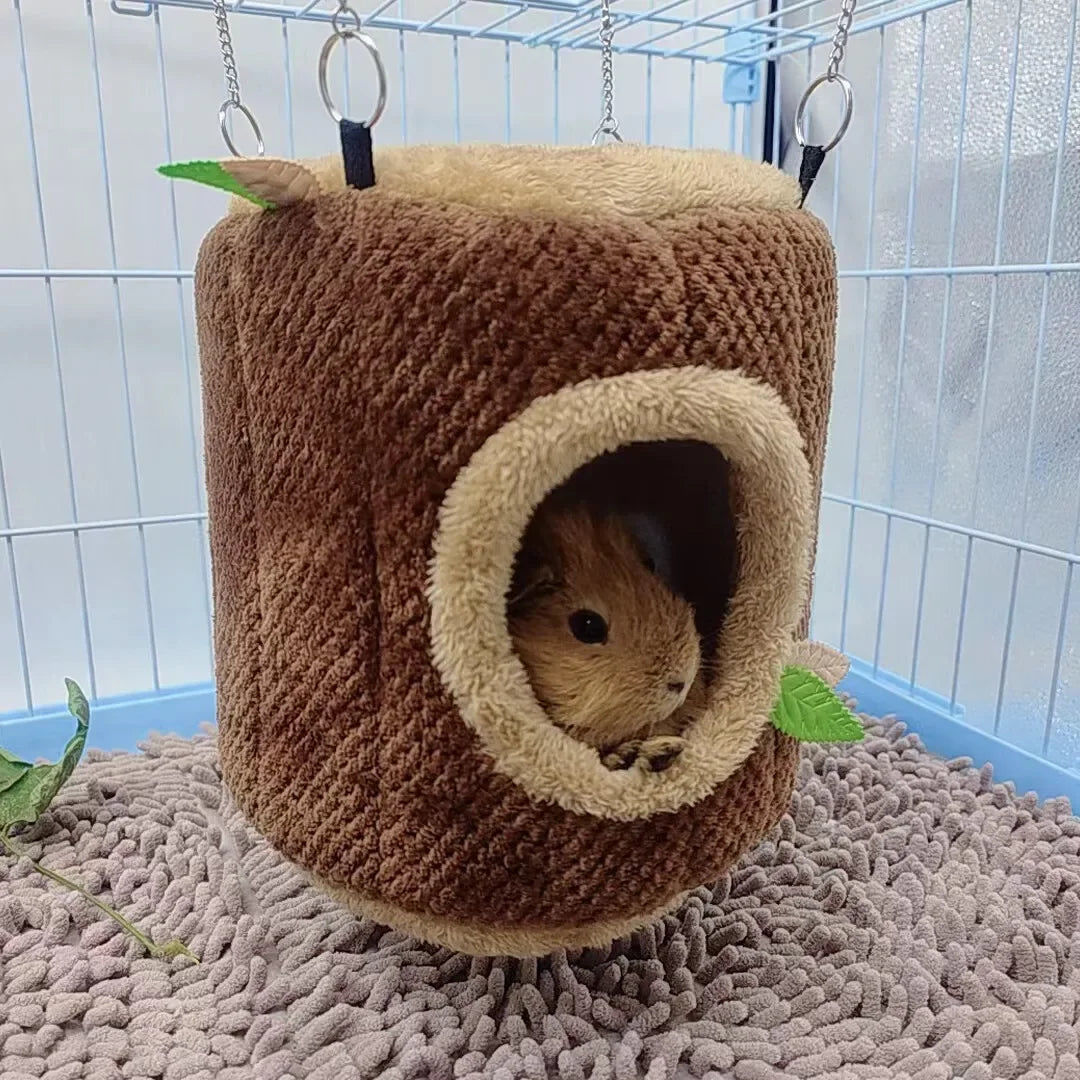 Tree Stump Hamster Hammock – Warm Winter Hanging Nest for Small Pets
