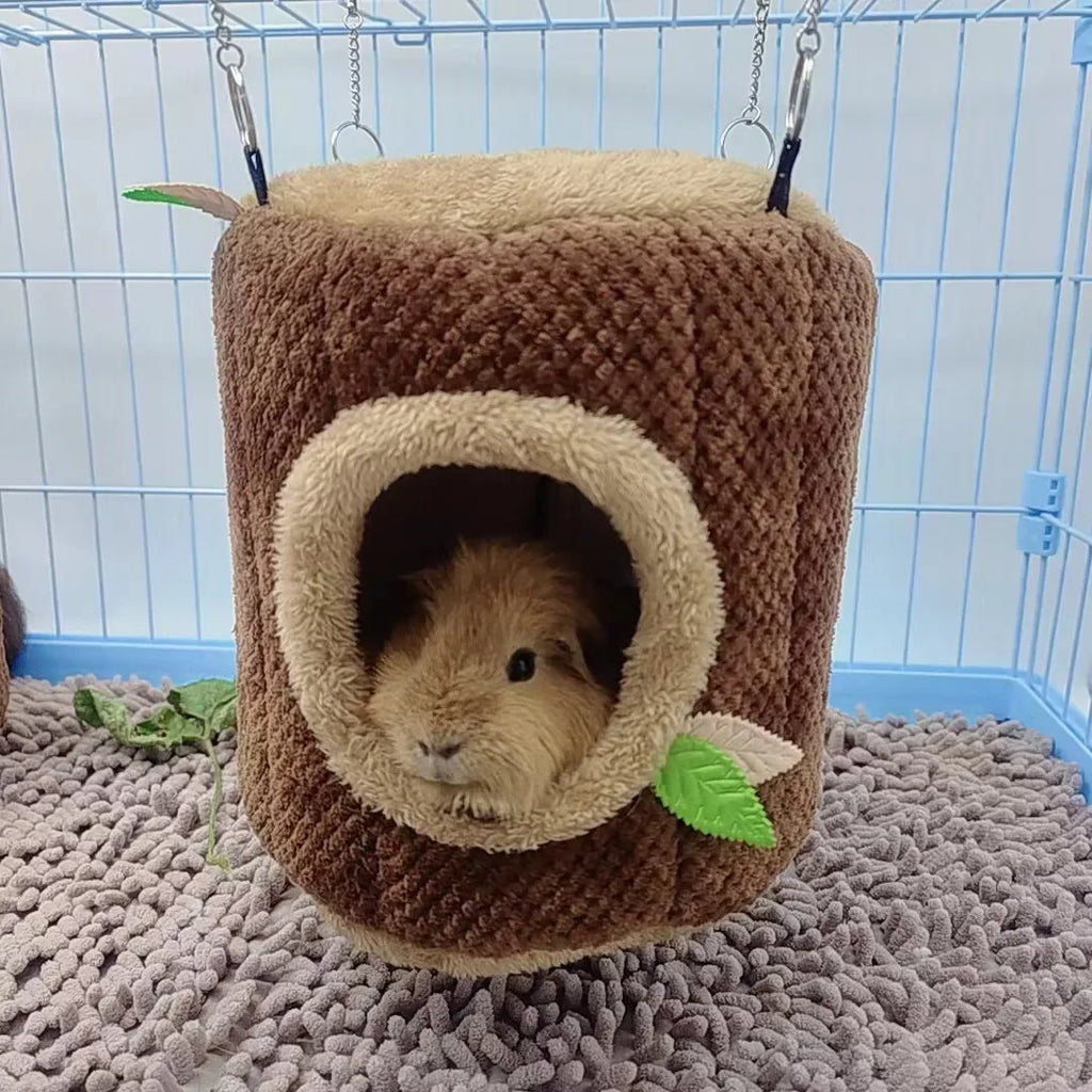 Tree Stump Hamster Hammock – Warm Winter Hanging Nest for Small Pets