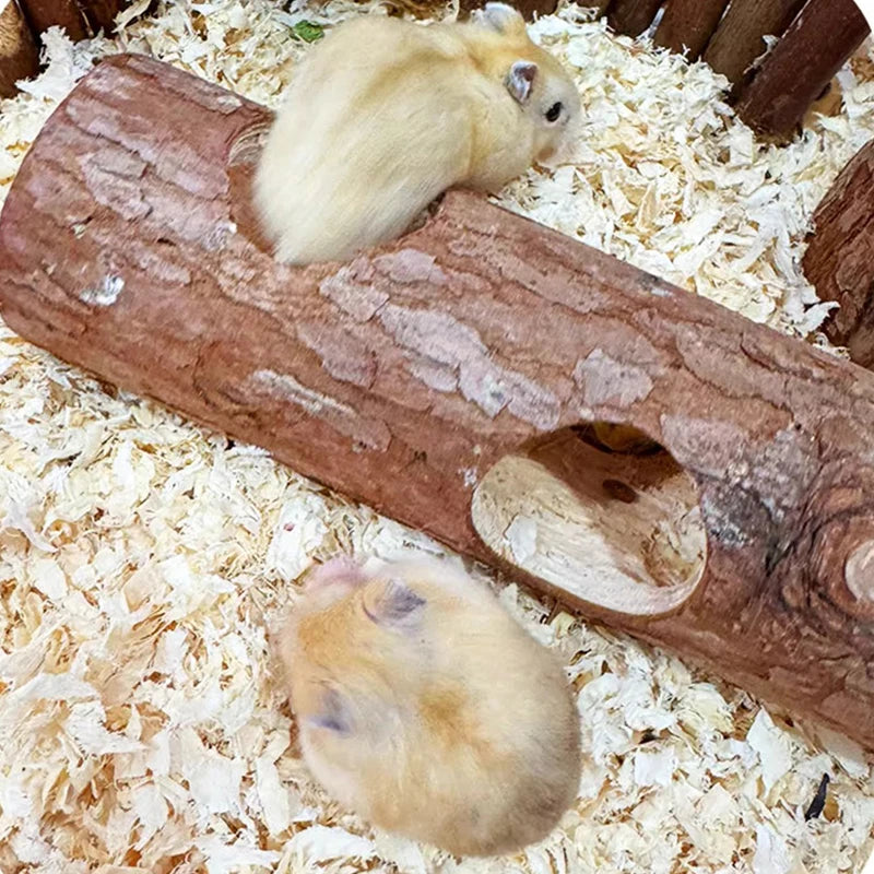 Hamster Wooden Tree Trunk Tunnel – Natural Hideout & Chew Toy for Small Pets