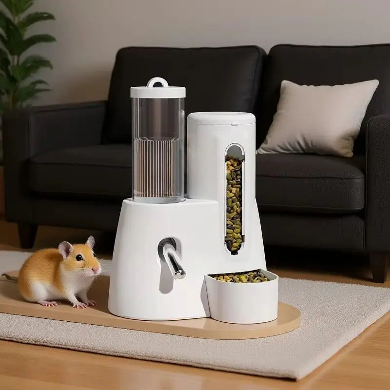 Hamster 2-in-1 Water & Food Dispenser – Automatic Drinking Bottle with Food Bowl