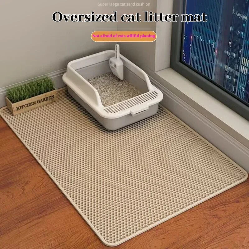 Cat Litter Mat 2-Layer Design Premium Sand Trapping Technology Waterproof Base Non-Slip Pet Floor Protector for Indoor Kittens
