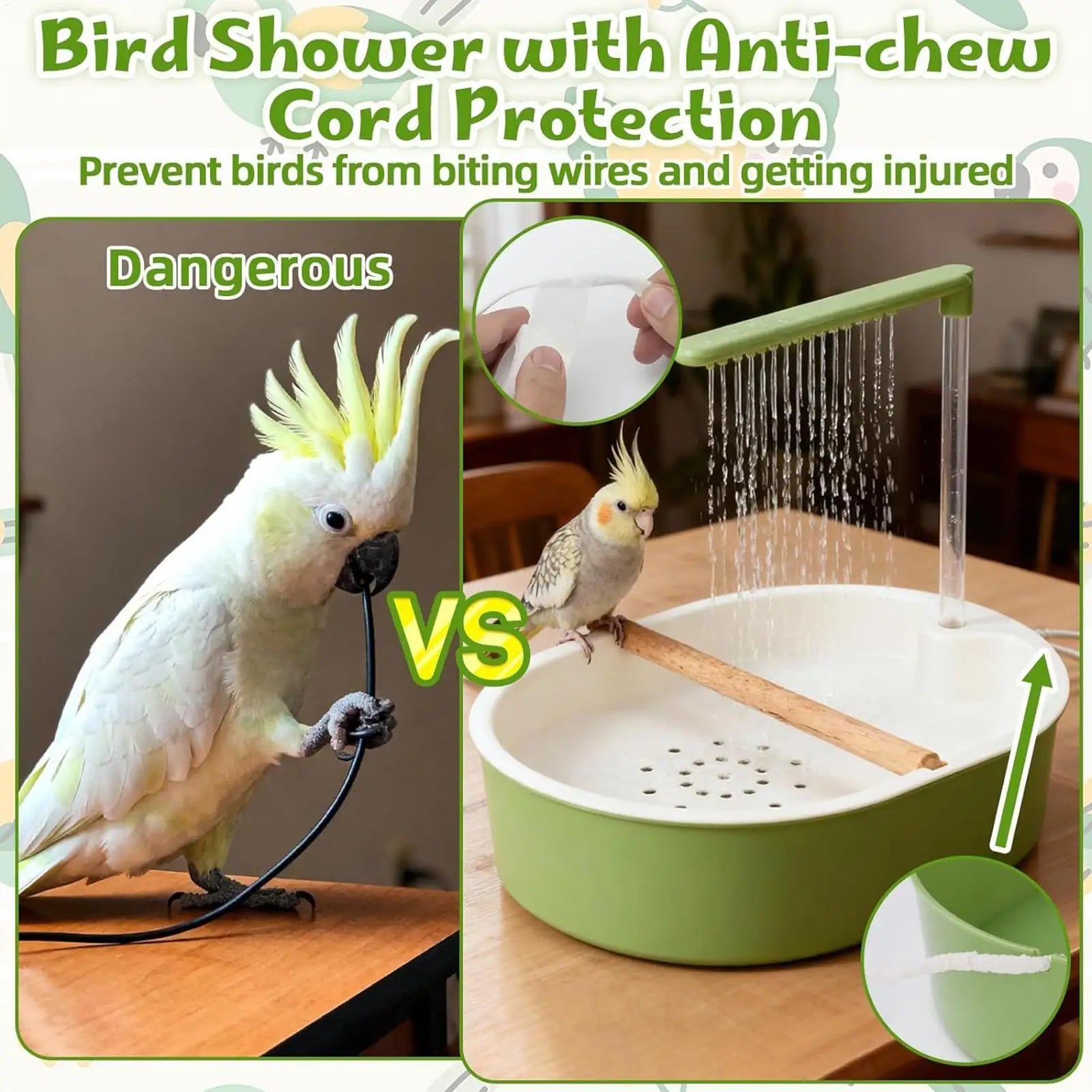 Automatic Bird Cage Bath 26 Hole Circulating Parrot Shower for Cockatiel Budgie Parakeet Lovebird Pet Bird Bathing Clean Happy