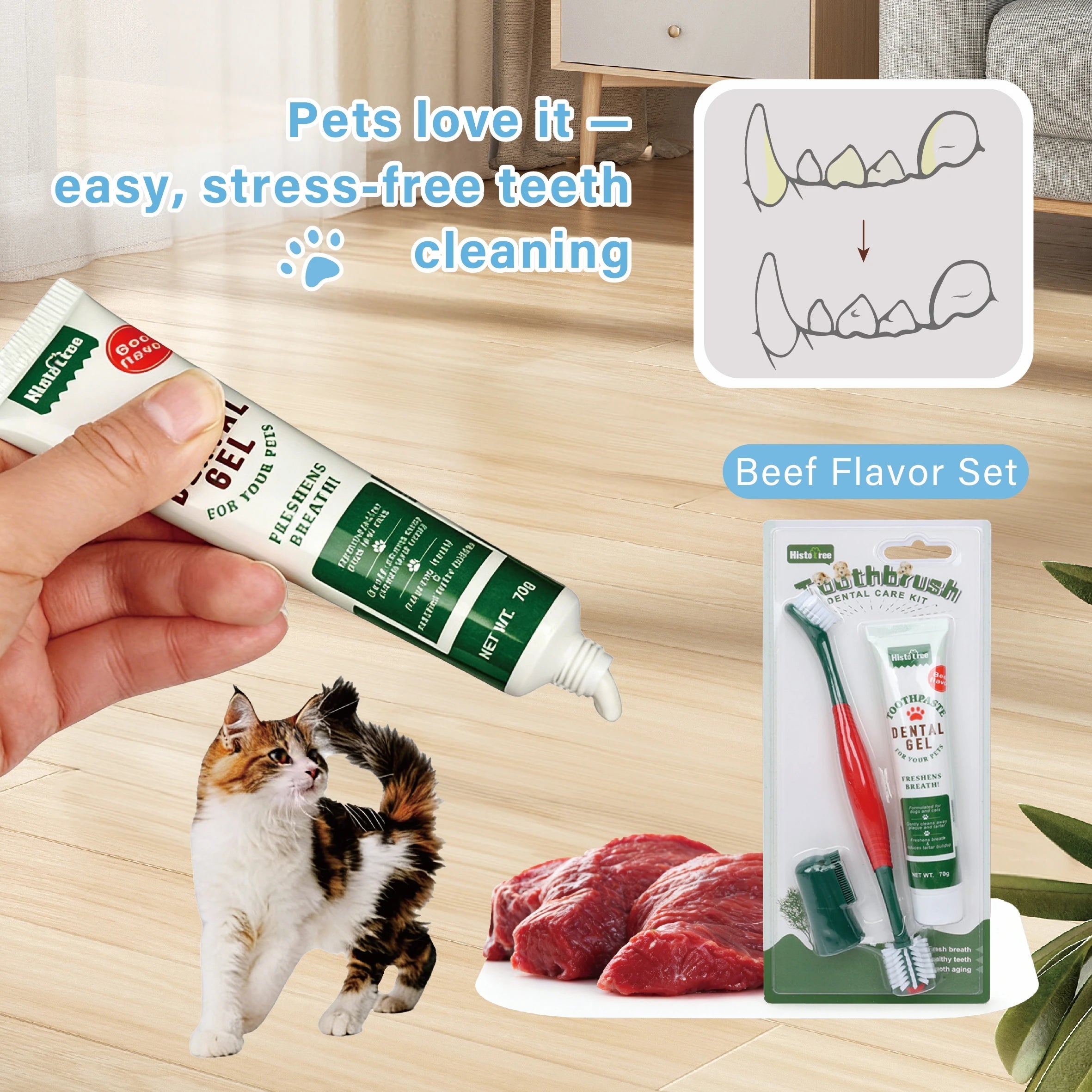 Pet Toothbrush for Dogs Cats with Dual Head Bristles Toothbrush for Medium & Large Pets Toothpaste & Silicone Brush Included