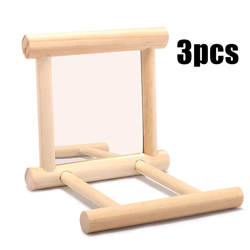 Bird Mirror Wooden Interactive Play Toy With Perch For Small Parrot Budgies Parakeet Cockatiel Conure Lovebird Cage Accessories
