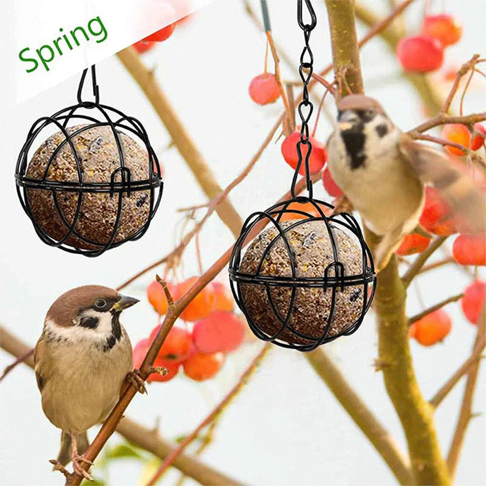 Round Shape Metal Bird Feeders Hanging Bird Food Holders for Attracting Woodpecker Robi