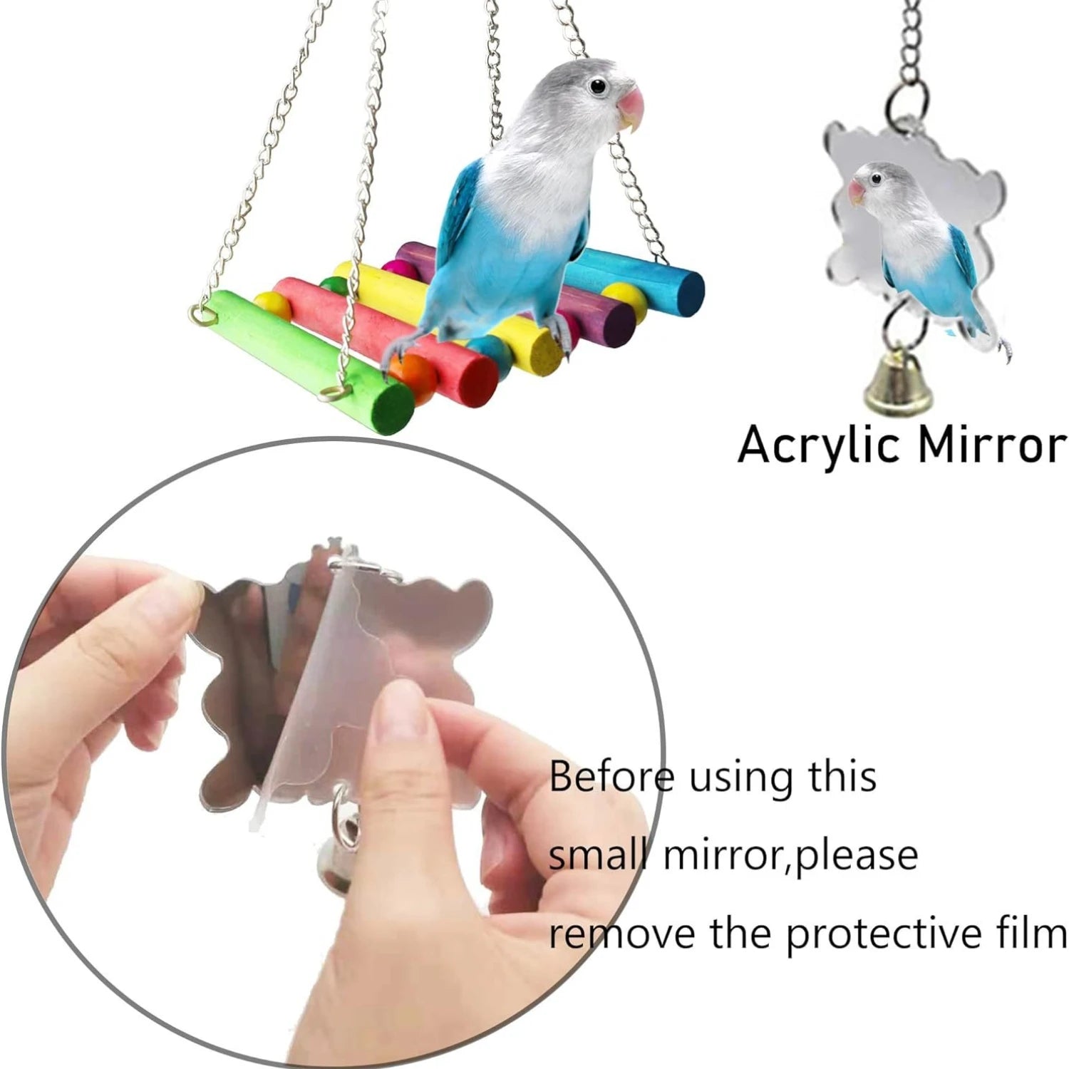 Bird and Parrot Toys Swing BirdCage Decoration Mirror Staircase Wind ChimesBird Accessories Toys for Birds juguetes para pájaros