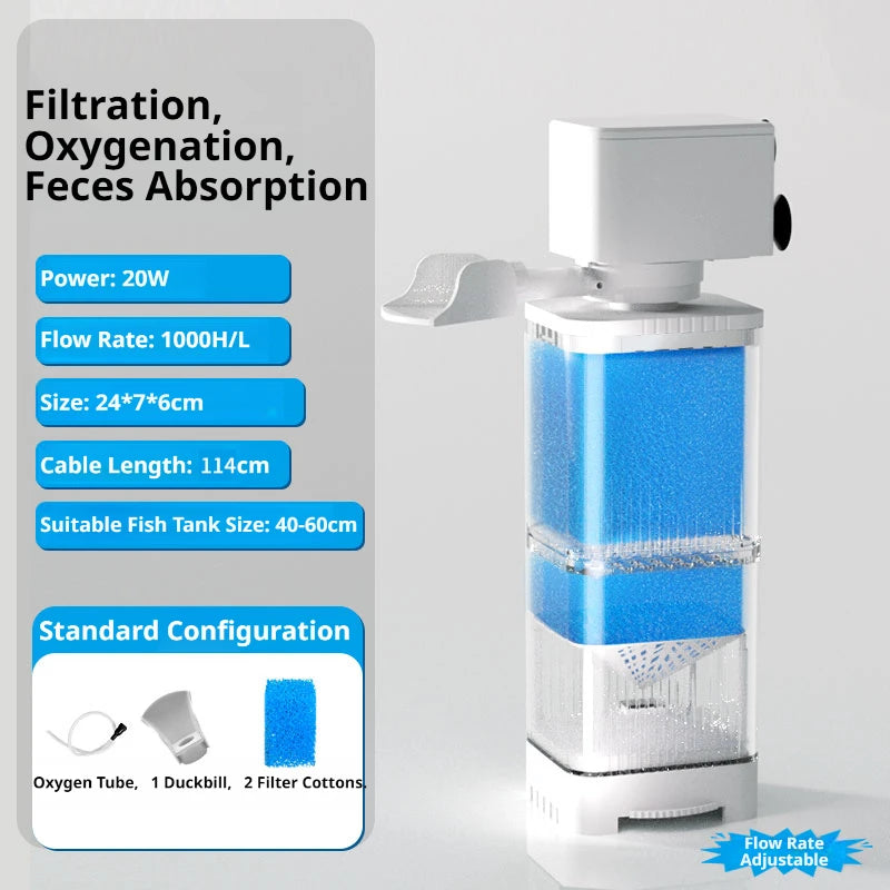 Aquarium Filter Pump Fish Tank Submersible Silent Air Oxygen Aerator Internal Water Pump Aquarium Air Pump Wave Maker 220v