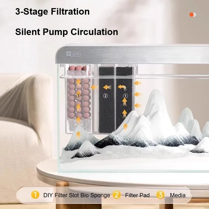 Ultra Clear Glass Desktop Aquarium Eco System Self Circulating for Home Office Living Room Coral Reef Fish Tank