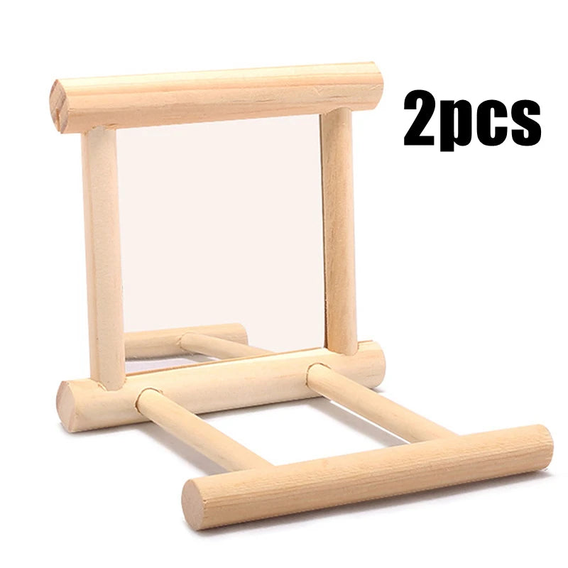 Bird Mirror Wooden Interactive Play Toy With Perch For Small Parrot Budgies Parakeet Cockatiel Conure Lovebird Cage Accessories