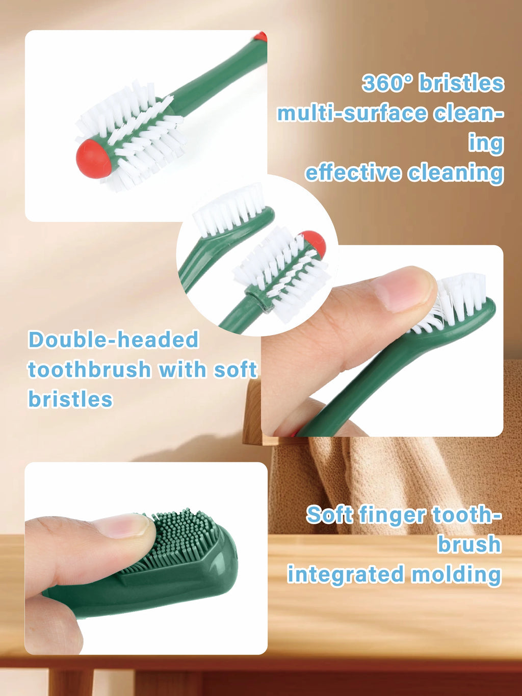 Pet Toothbrush for Dogs Cats with Dual Head Bristles Toothbrush for Medium & Large Pets Toothpaste & Silicone Brush Included