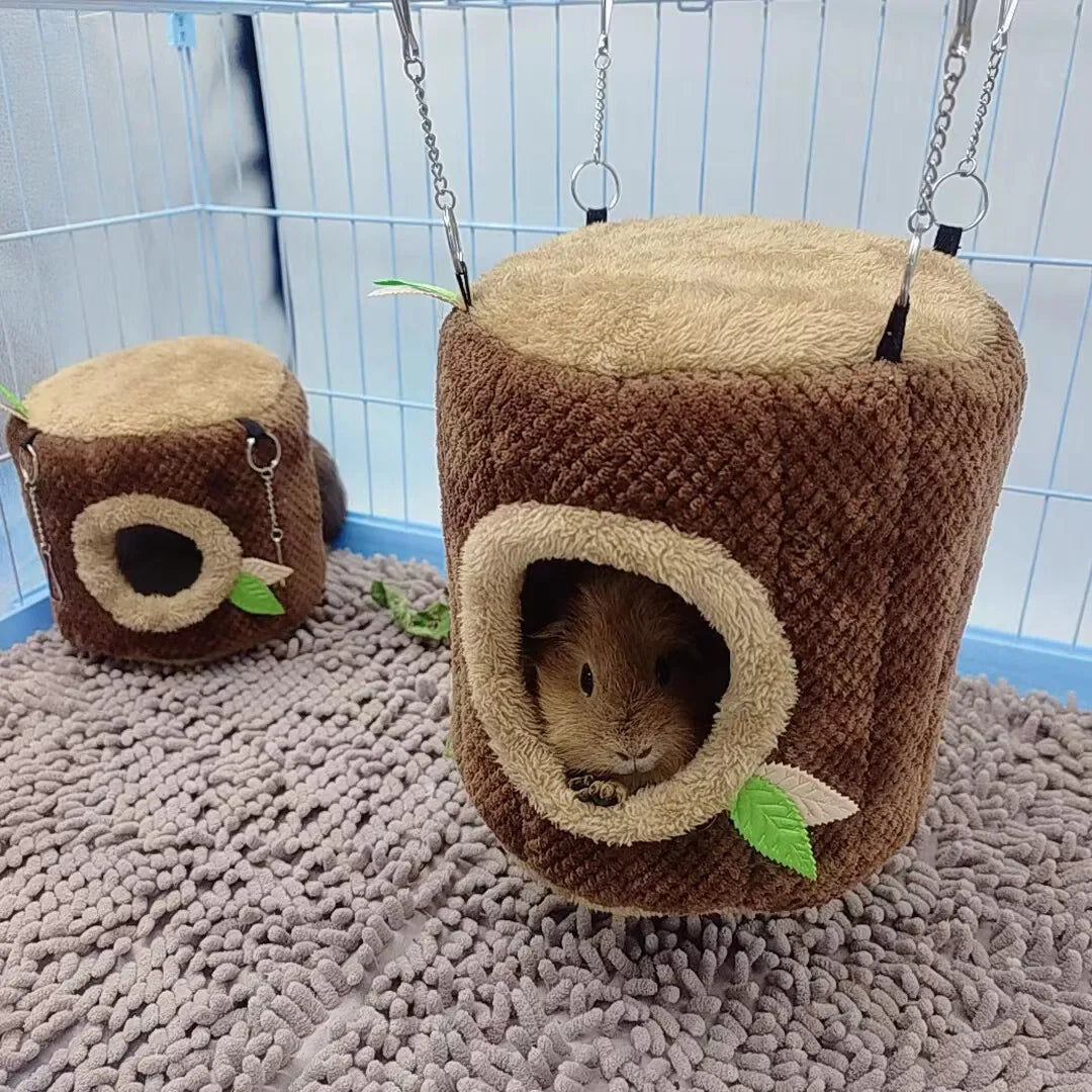 Tree Stump Hamster Hammock – Warm Winter Hanging Nest for Small Pets