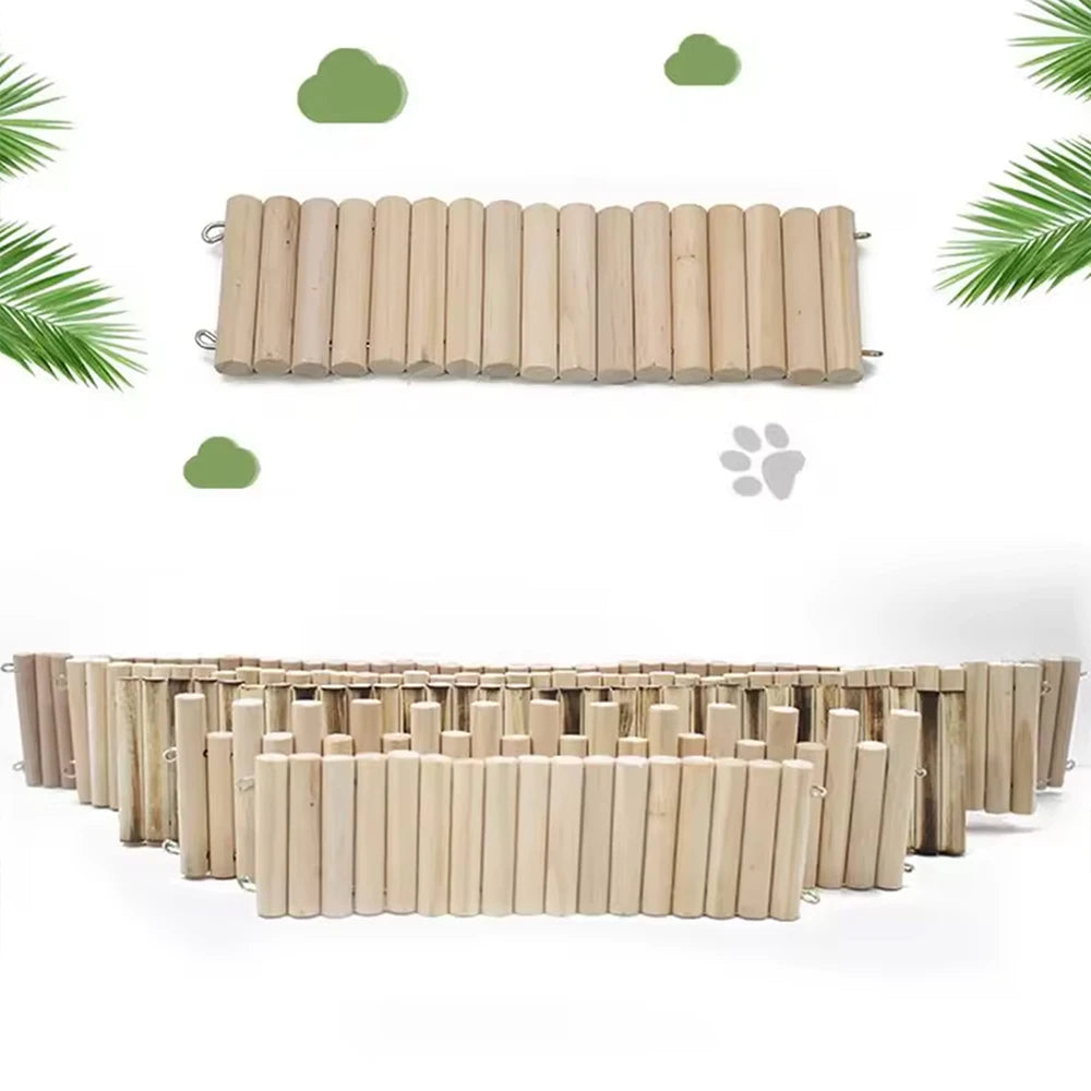 Hamster Wooden Climbing Bridge & Bendable Fence – Cage Accessory for Small Animals