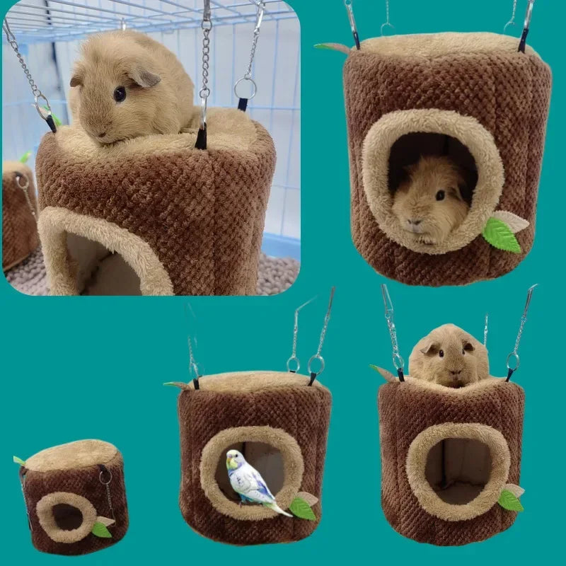 Tree Stump Hamster Hammock – Warm Winter Hanging Nest for Small Pets