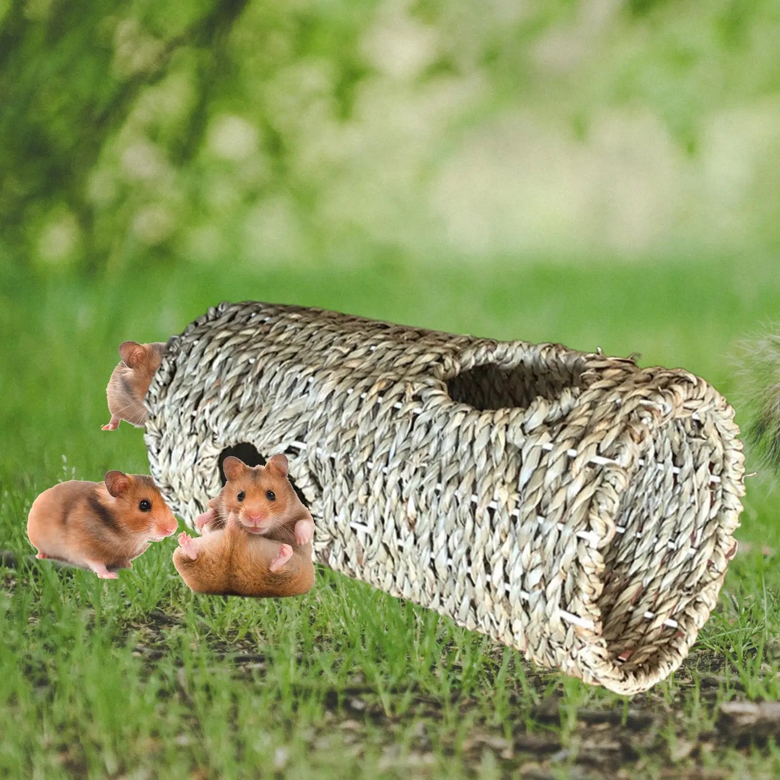 Hamster Grass Tunnel – Natural Straw Hideout Burrow for Small Animals