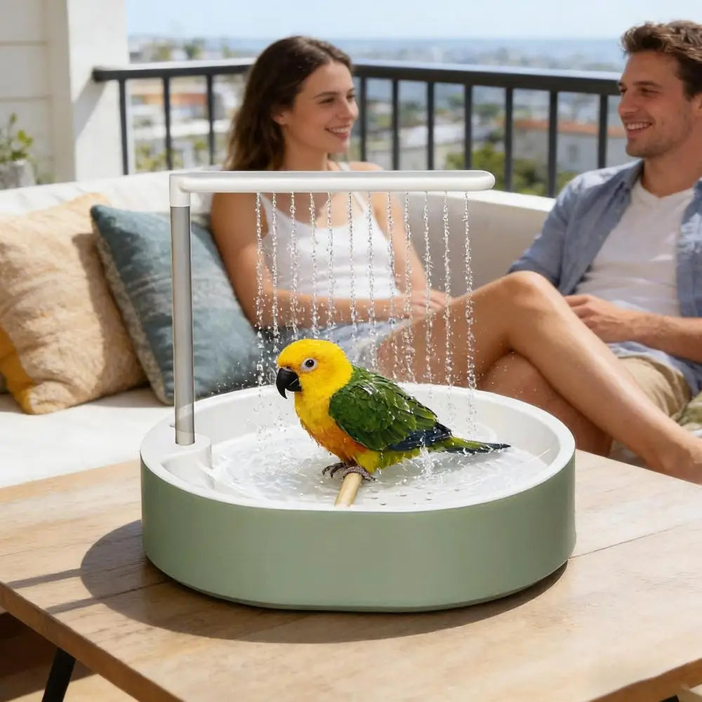 Automatic Bird Cage Bath 26 Hole Circulating Parrot Shower for Cockatiel Budgie Parakeet Lovebird Pet Bird Bathing Clean Happy