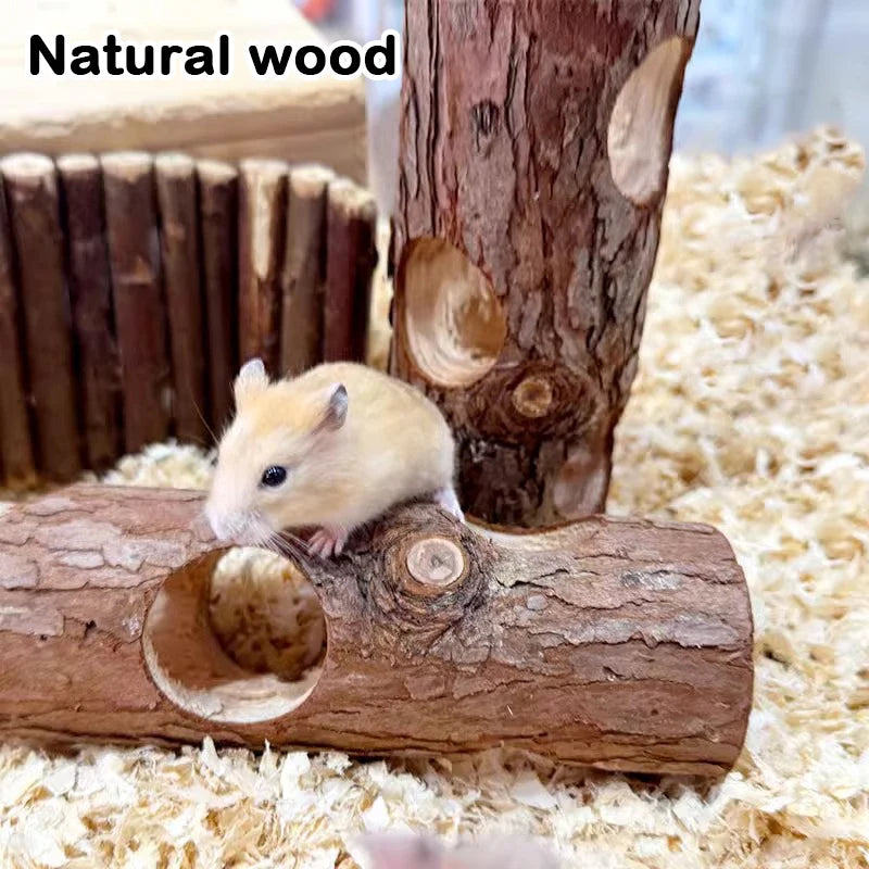 Hamster Wooden Tree Trunk Tunnel – Natural Hideout & Chew Toy for Small Pets