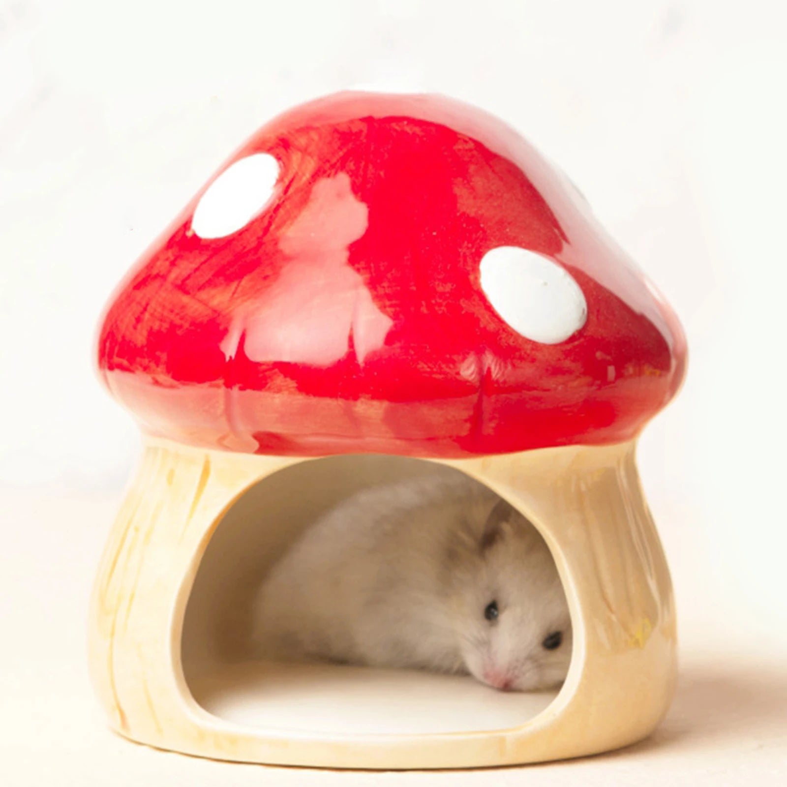 Ceramic Mushroom Hamster House – Hideout Cave & Food Bowl for Small Pets
