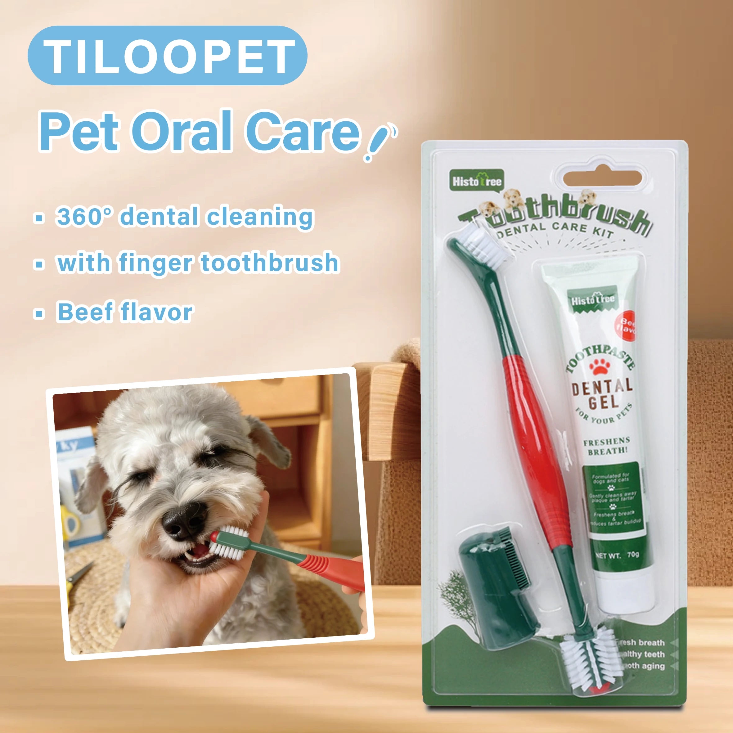 Pet Toothbrush for Dogs Cats with Dual Head Bristles Toothbrush for Medium & Large Pets Toothpaste & Silicone Brush Included
