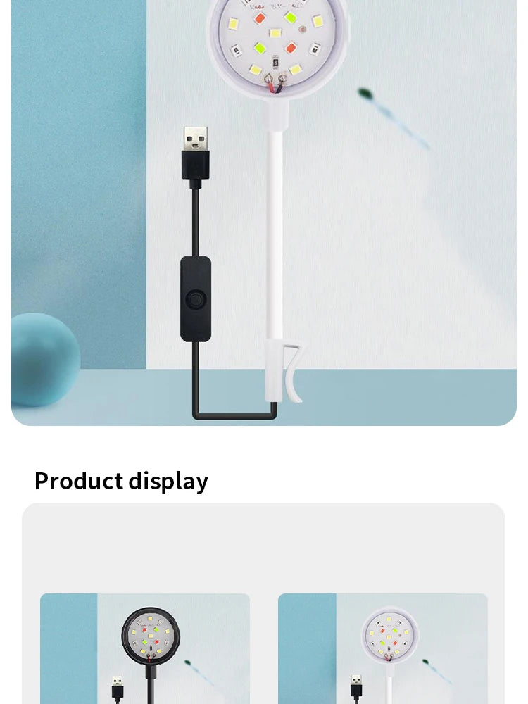 Aquarium Light With Adapter LED Clip On Fish Tank Light, Small Full Spectrum USB Light 360° Rotation Lighting