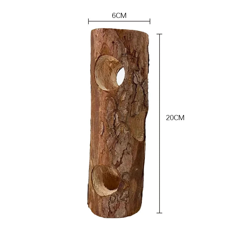 Hamster Wooden Tree Trunk Tunnel – Natural Hideout & Chew Toy for Small Pets