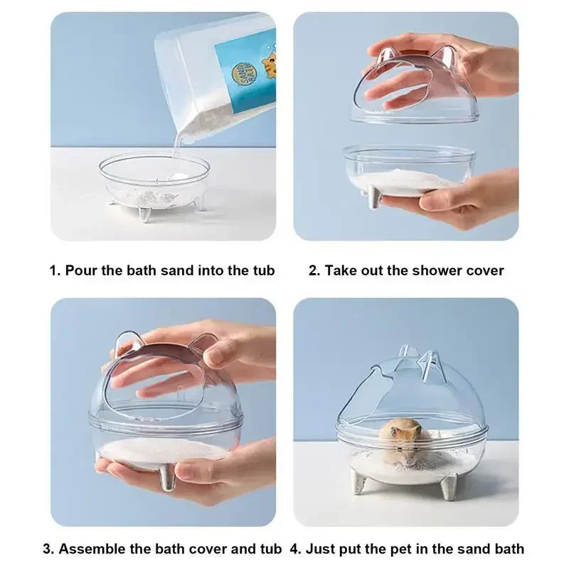 Hamster Sand Bath Container – Fully Transparent Anti-Spill Bathroom for Small Pets