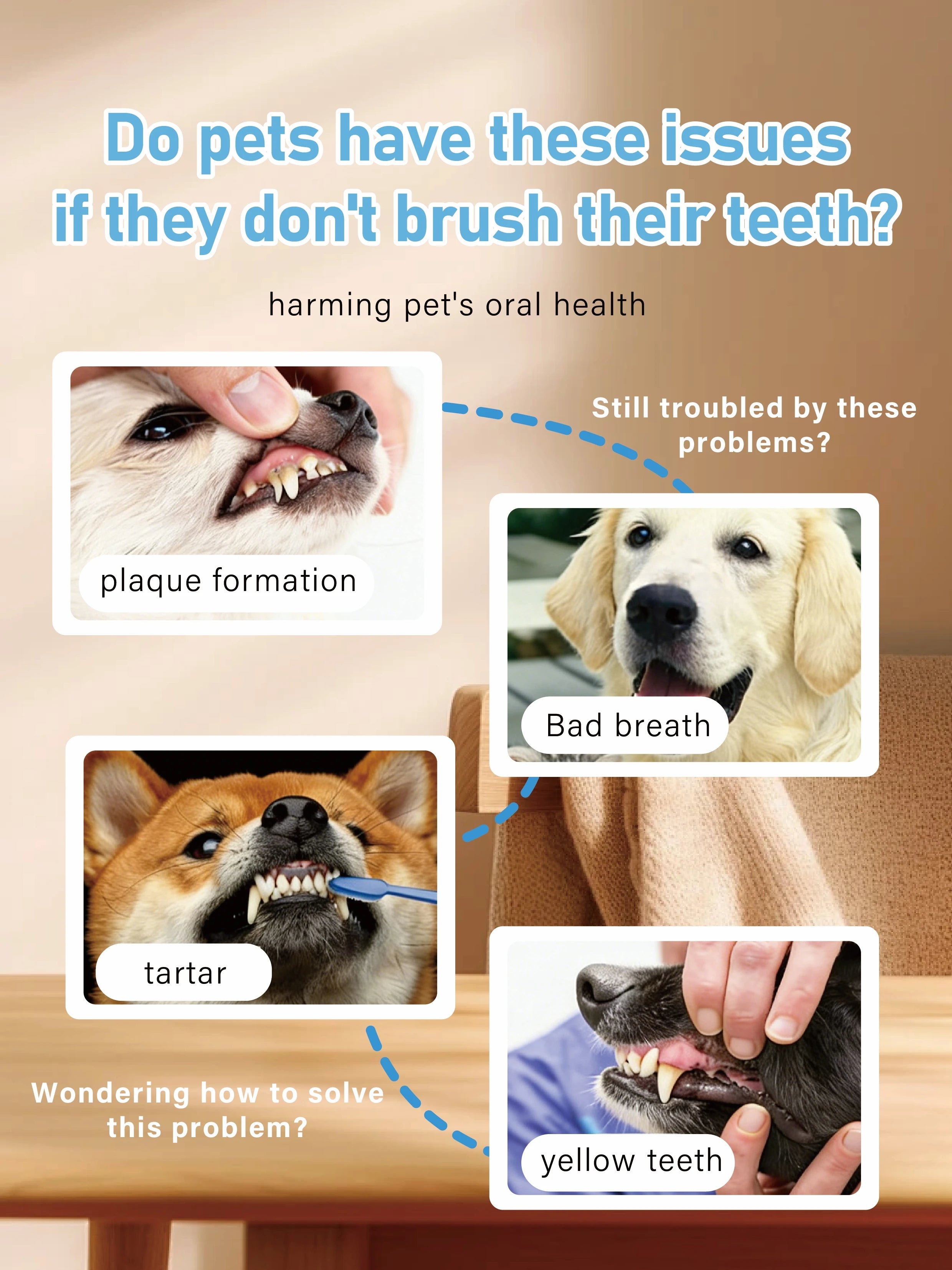 Pet Toothbrush for Dogs Cats with Dual Head Bristles Toothbrush for Medium & Large Pets Toothpaste & Silicone Brush Included