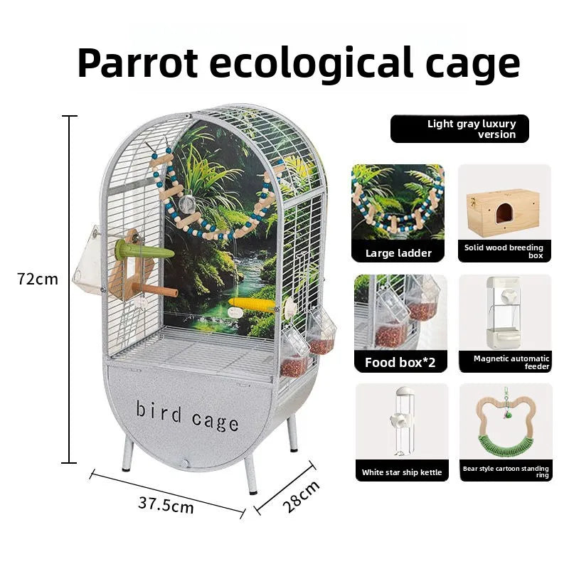Large Bird Parrot Metal Acrylic Cage Easy Clean Bird-watching Ecological Villa Budgie Parrot Canary Pet Breeding Playground
