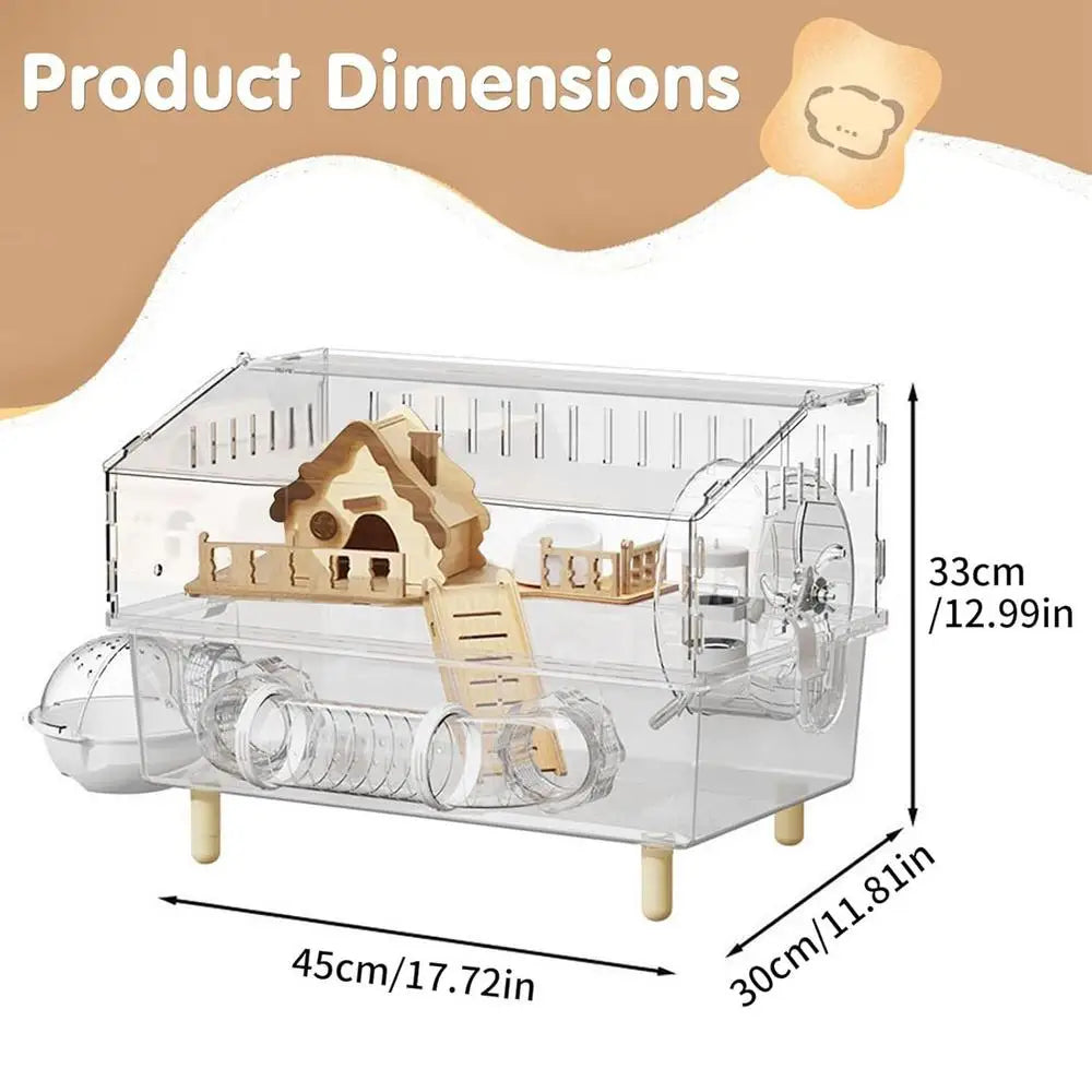 2-Layer Clear Acrylic Hamster Cage – Indoor & Outdoor Habitat with Observation View