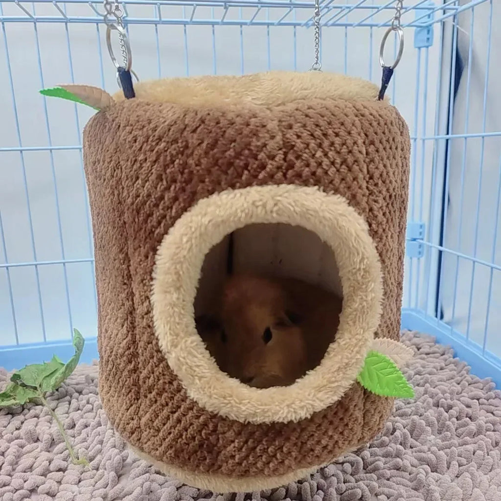 Tree Stump Hamster Hammock – Warm Winter Hanging Nest for Small Pets