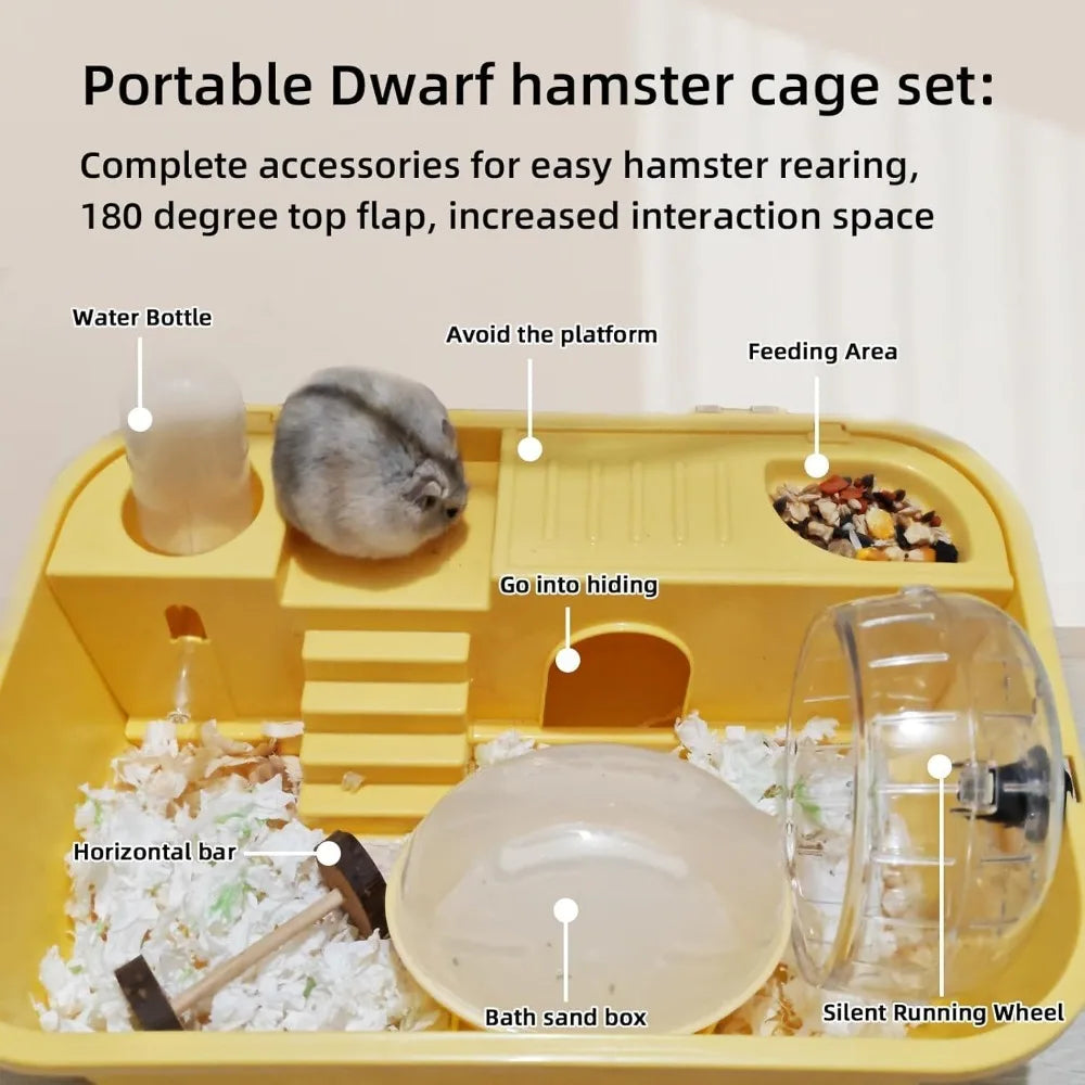 Portable Hamster Travel Cage – All-in-One with Wheel, Water Bottle & Food Bowl