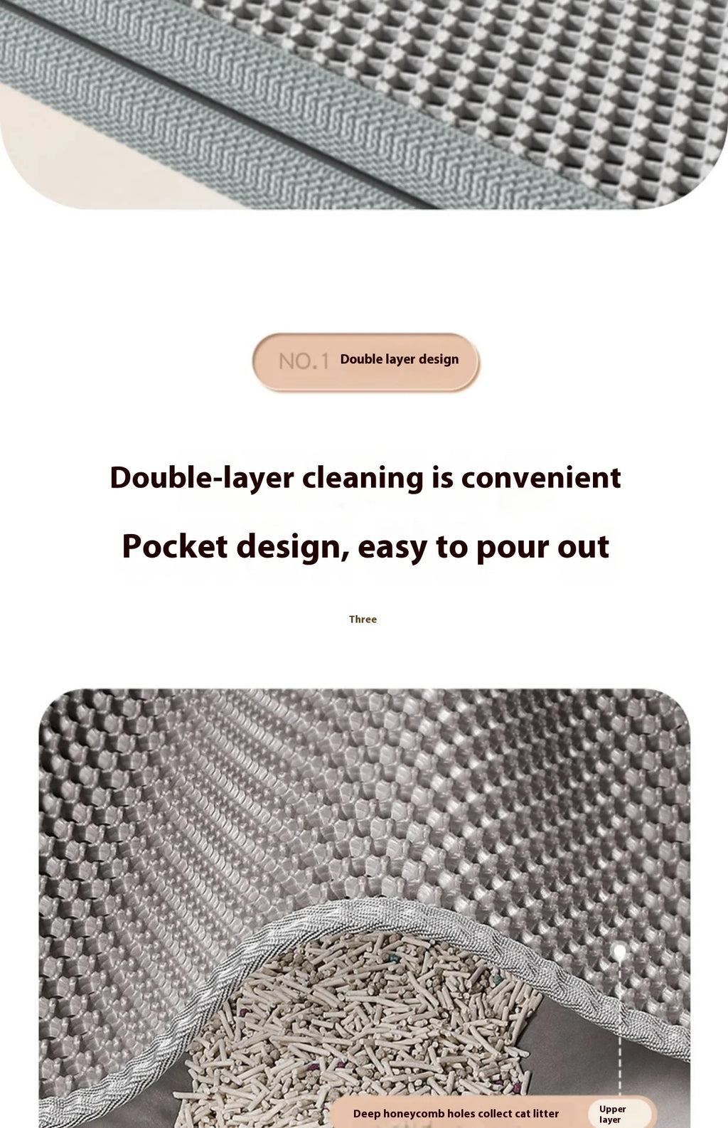 Cat Litter Mat 2-Layer Design Premium Sand Trapping Technology Waterproof Base Non-Slip Pet Floor Protector for Indoor Kittens