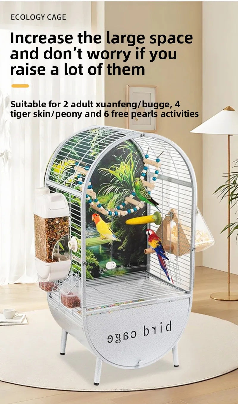 Large Bird Parrot Metal Acrylic Cage Easy Clean Bird-watching Ecological Villa Budgie Parrot Canary Pet Breeding Playground