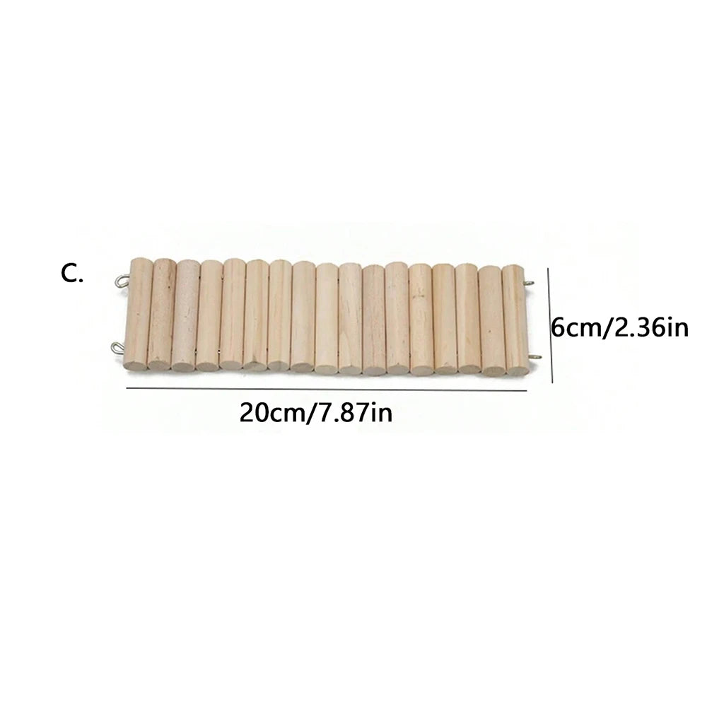Hamster Wooden Climbing Bridge & Bendable Fence – Cage Accessory for Small Animals