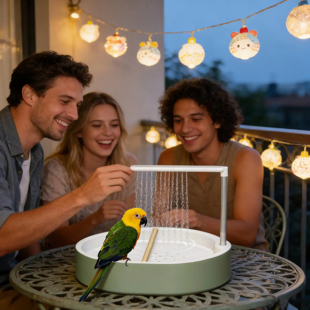 Automatic Bird Cage Bath 26 Hole Circulating Parrot Shower for Cockatiel Budgie Parakeet Lovebird Pet Bird Bathing Clean Happy