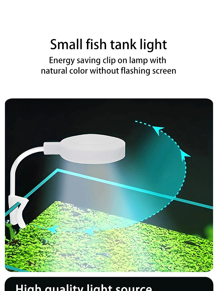Aquarium Light With Adapter LED Clip On Fish Tank Light, Small Full Spectrum USB Light 360° Rotation Lighting